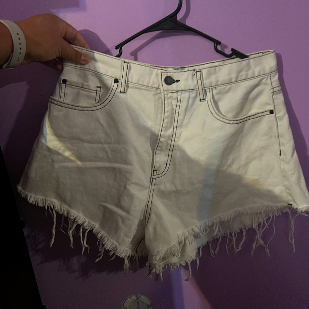 BDG White Frayed Hem Jean Shorts